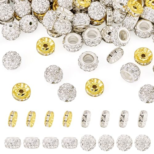 Boutigem 120 perline rotonde e piatte con strass, 4 stili, perline in argilla con strass, kit per la creazione di gioielli fai da te, fucsia