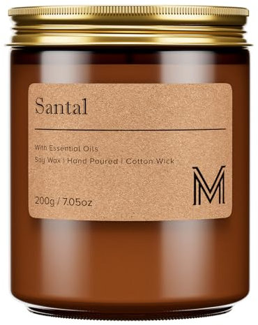 M&SENSE Duftkerzen im Glas 200g - Santal Natürliche Sojawax Kerze mit 40h Brenndauer, Geschenk für Frauen & Männer (Bad, Yoga, Aromatherapie)