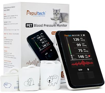 Veterinary Blood Pressure Monitor, Automatic Digital BP Machine for Dogs Cat,Silent Operation Feline Blood Pressure Monitor,3.5 inch LCD Screen and 1000 Sets Data Memory (Standard + 3 Cuffs)
