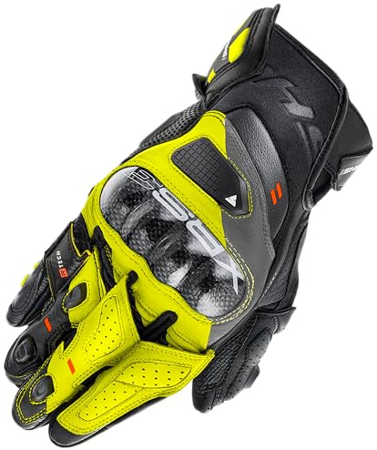 SHIMA XRS-3 Motorrad Handschuhe Herren Leder Kurze Sport Motorradhandschuhe Schutz Touchscreen Stadt Lederhandschuhe Motorcycle Belüftet Verstärkt Perforiertes Leicht (Herren, Gelb Fluo, 3XL)