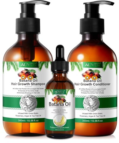 P-Beauty - Batana Öl Shampoo, Conditioner & Haaröl Set mit Rosmarin - stärkt Haarwachstum, intensive Feuchtigkeit, regeneriert dünnes & geschädigtes Haar, bekämpft Spliss - alle Haartypen, sulfatfrei