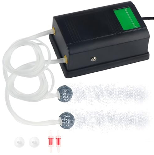 UYUYong Bomba de Oxígeno para Acuario 5 W Doble Salida Bomba Aire Acuario con Piedras de Aire Manguera Válvula Antirretorno Ventosa Oxigenador Acuario de Burbujas para Acuarios Cubos y Peceras