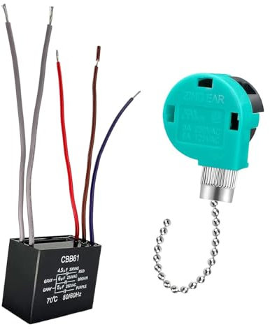 MagiDeal Interrupteur de ventilateur de plafond 3 vitesses 5 fils pour éclairage d'armoire Cbb61, condensateur de remplacement, chaîne de traction robuste, Chaîne En Argent