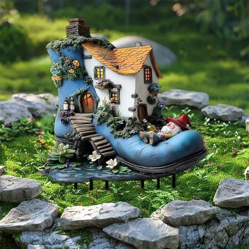 Gartendeko Villa-Haus Gartenstecker, 2D Acryl Gartenhaus Dekostecker Gartenfigur Zwerghaus Gartenschilder Erdstecher, Schön Feengarten Elfenhaus Blumenstecker Wetterfest Outdoor Dekarative Stecker (A)