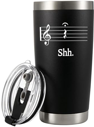 Panvola Music Shh Music Teacher Gifts Tumbler 20oz Black | Teacher Cup Educator Gifts Stainless Steel Vacuum Insulated Tumbler Removable Lid with Straw and Brush
