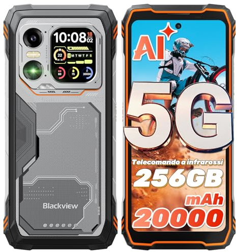 Blackview Xplore 1 5G Rugged Smartphone con Doppio Schermo, Batteria 20000mAh Android 15, 36GB+256GB/2TB, Display 6.78 FHD+ 120Hz, 64MP+50MP+20MP con Visione Notturna, NFC/Torcia/Dual SIM/Orange