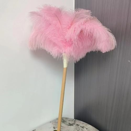 Ostrich Feather Duster With Wooden Dust Cleaning Tool Soft Feathers For Home, Car, Office Cleaning(Pink)
