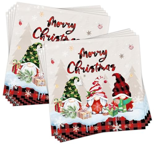 40 Stück Servietten Weihnachten Deko – Weihnachtsservietten Rot Merry Christmas Napkins für festliche Tischdeko & Weihnachtsfeier – Hochwertige Papierservietten 33x33cm