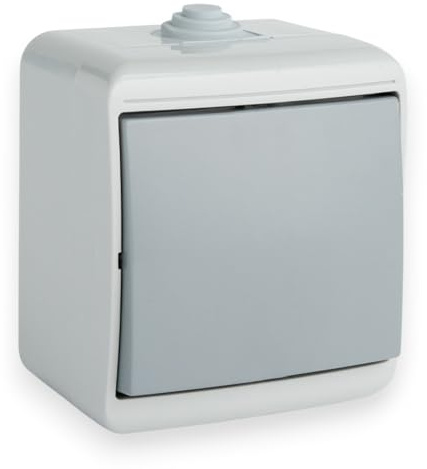 Aufputz Wippschalter, IP44, 10A, 230V, Waagerechte Lichtschalter, Grau | Einzelner Wipptaster, Feuchtraume Wippkontrollschalter, Wechselschalter mit Wippe, Staubdicht Ausschalter