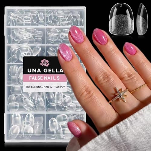UNA GELLA Extra Short Oval Nail Tips 216Pcs Soft Gel Acrylic False Nails | Pre-Etched Round Clear Fake Nails Full Cover False Ultra Short Gel Nail Tip for Beginners Nail Salon Extensions 12 Sizes