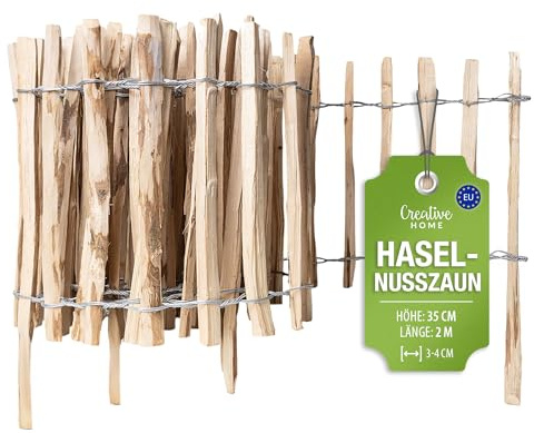 Creative Home Staketenzaun 35cm hoch und 2m lang | Lattenabstand 3-4 cm | Haselnusszaun | Rollzaun | Gartenzaun Holz Holzzaun | Zaun Garten Ideal als Rasenkante Blumenbeet Umrandung aus Haselnuss