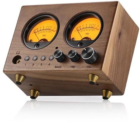 4-IN-1-OUT-Audio-Umschalter, Vorverstärker-Kopfhörerverstärker, mit Fernbedienung, mit VU-Meter und Fernbedienung, Höhen-/Mittel-/Basssteuerung, 3,5-mm-Cinch-Ausgang, for PC,