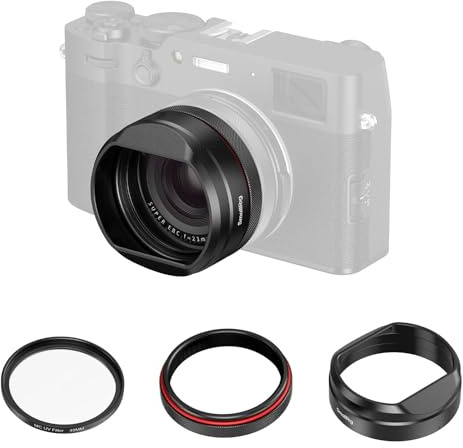 SMALLRIG UV Filter with Lens Hood Kit for FUJIFILM X100VI / X100V, UV Filter with 99% Light Transmission, Anti-Flare & Anti-Ghosting, Lens Hood in Aluminum Alloy, Black - 5850