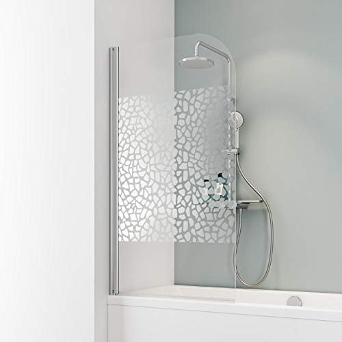 Schulte D1650 Duschwand Komfort, 80 x 140 cm, 5 mm Sicherheitsglas Terrazzo chrom, chromoptik, Duschabtrennung für Badewanne