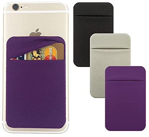 Fulgamo 3Pack teléfono móvil titular de la tarjeta [Doble seguro con bolsillo para ID/tarjetas de crédito] para la parte posterior del teléfono, Stick On Card Wallet Sticker estirable Lycra Telas para