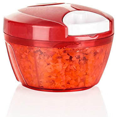Ourokhome Manual Food Processor Vegetable Chopper, Portable Hand Pull String Garlic Mincer Onion Cutter for Veggies, Ginger, Fruits, Nuts, Herbs, etc., 500ml, Red