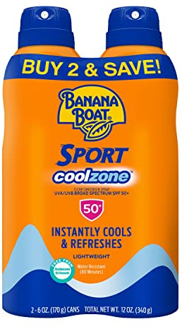 Banana Boat Sport Cool Zone SPF 50 Sunscreen Spray, 6 oz (2 Pack)