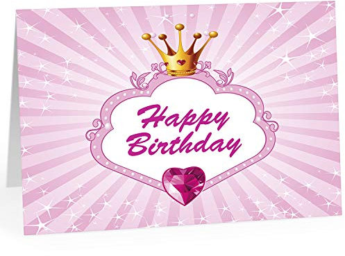 XXL Geburtstagskarte (A4) | Prinzessin Rosa mit Krone für Mädchen | mit Umschlag | Glückwunsch zum Geburtstag | edle und hochwertige Klappkarte | Grußkarte | Maxikarte extra groß