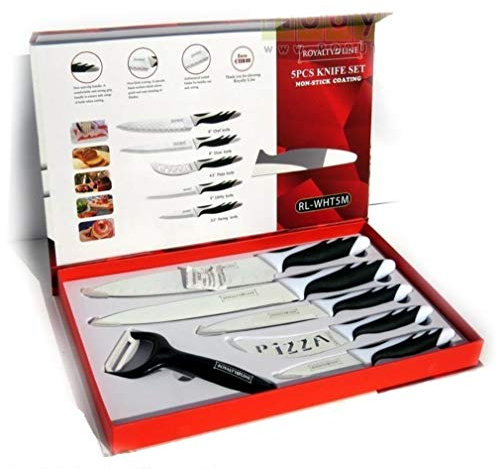 ROYALITY LINE RL-WHT5M - Juego de cuchillos (6 piezas, incluye pelador, color blanco y negro)