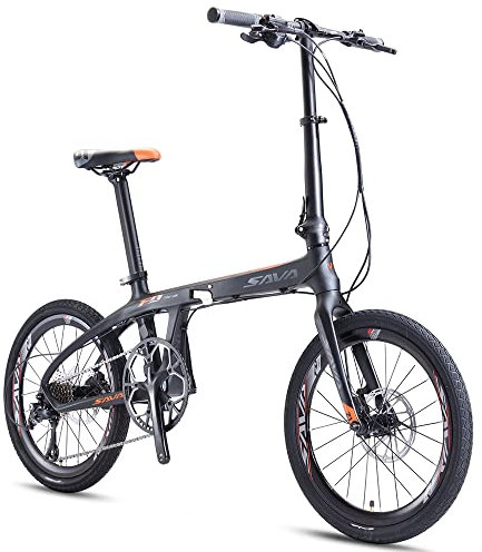 SAVADECK Z1 Klappfahrrad 20 Zoll Kohlefaser Klapprad Faltrad Klappfahrräder Mini Compact City Fahrrad mit 3000 9 Gang (Schwarz Orange)