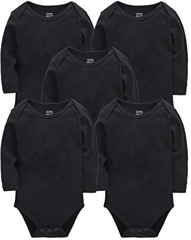 kavkas Long Sleeve Newborn Bodysuits Plain Baby Vest Undershirt Cotton Baby Clothes for Boys and Girls 5 Pack (12-18M)