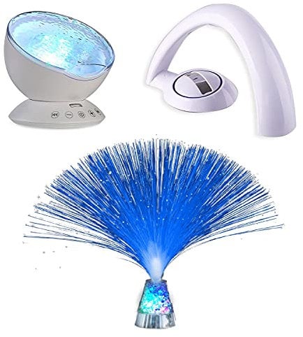 Playlearn Sensory Treatment Bedroom Kit, 1 x LED Rainbow Light, 1 x Remote Control Ocean Wave Projector, 1 x Fibre Optic Colour Changing Lamp