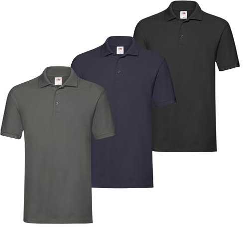 Fruit of the Loom 3er Premium Herren Polo-Shirt M L XL 2XL 3XL auch Farbsets (1Schwarz1Anthrazit1DeepNavy + 1 HL Kauf Notizblock, XL)