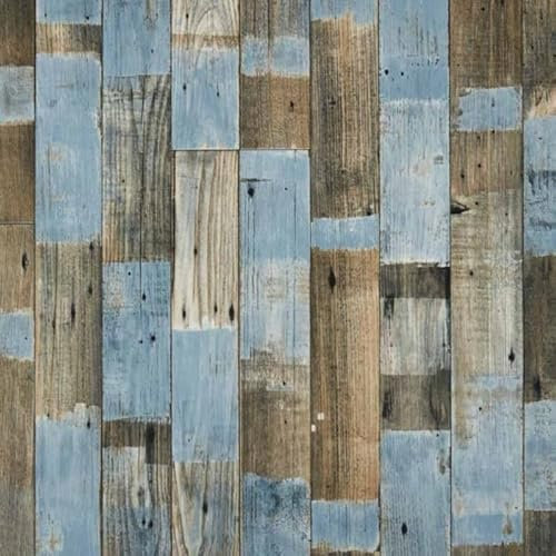 Blue Painted Wood Effect Cushion Vinyl Flooring Sheet Lino Rustic Oak Flooring For Bathrooms & Kitchens 2m 3m Width 2m To 7m Length (Ocean Painted Wood, 5m x 3m)
