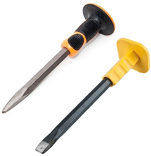 2 tgl. 300 mm Handmeißel Set mit Handschutz, Flachmeißel und Spitzmeißel