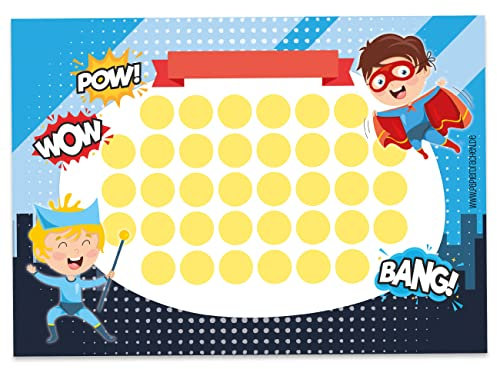 Juego de Tablero de recompensas para niños como Bloc de Notas desprendibles 10 Hojas - Concepto motivador - con Grandes Pegatinas para niños y niñas - Juego en Blanco con Motivos de superhéroes 17.