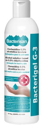 BACTERIGEL G-3 500ml, Gel de manos desinfectante autosecante, Antiséptico para la piel sana, Testado bajo control dermatológico y pediátrico