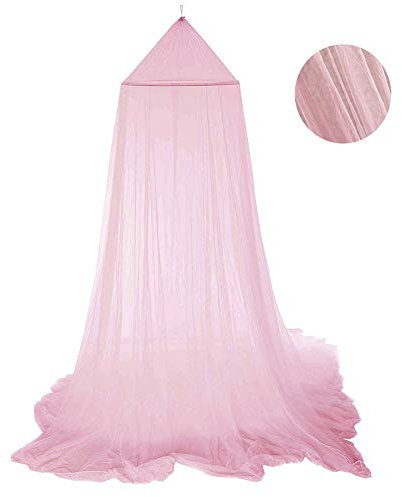 Moustiquaire Ciels de Lit Rose, Ciel de Lit Princesse Moustiquaire Dôme Polyester Décoration pour Chambre Bébé ou Enfant (Hauteur 250 cm)