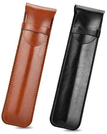 CODIRATO 2 Stück Leder Stifttasche Stiftehalter Kugelschreiber Etui Leder Stift Etui Handgemachte Schreibgeräteetui Stiftemappe Federmäppchen für Kugelschreiber Eingabestift, Schwarz und Braun