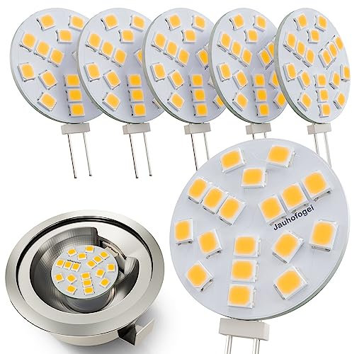 JC 6 Pack G4 LED Bulbs - Warm White 3000K, 2W Equivalent to 20W Halogen, 12V, 2 Pin Base - Mini 12 Volt LED Bulb for Cooker Hood, Extractor, Oven - Lamp Bulb 20w/12v Bipin