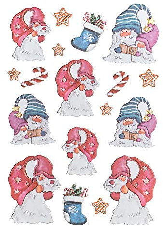 Ideen mit Herz Stickerbogen 3-D Relief-Sticker | Aufkleber | Hochwertig geprägt mit 3-D-Effekt | Din A4 Bogen mit verschiedenen Motiven (Weihnachtliche Wichtel 04)