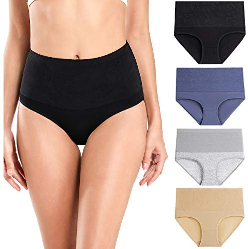 wirarpa Bauchweg Unterwäsche Damen Bauch Weg Unterhosen Baumwolle Slips 4er Pack (Mehrfarbig06-4er Pack, X-Small)