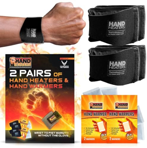 T Built Hand Heaters Wristbands Heated Wrist Wrap 8+ Hours Warmth Hand Heating Pad for Wrist Warmers 2 Pack of Wristbands with 4 Disposable Warmers for Hands and Feet - Winter Essentials