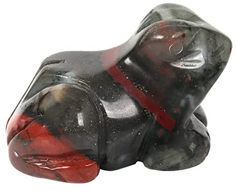 Lovionus89 Afrika-Blutstein Frosch Kristall Figur, Klein Hand Geschnitzt Tasche Kristall Statue Tier Skulptur 1,5 Zoll