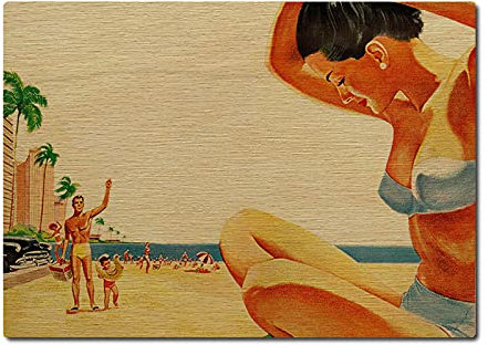 Interluxe LUXECARDS Postkarte aus Holz - Vintage Beach - Urlaub, Strand, Meer
