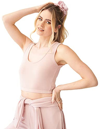 OHS Canotta Corta in Jersey da Donna, Senza Maniche, Casual, per Il Tempo Libero, Colore Cipria, Taglia L, Rosa Cipria, Taglia Unica