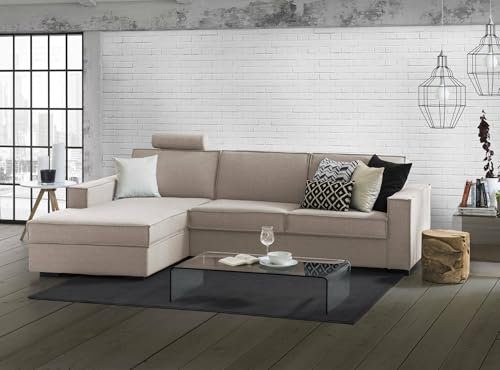 Talamo Italia - Schlafsofa mit Halbinsel Adelina, Sofa mit linker Stauraumhalbinsel, Standardarmlehnen, 100 % Made in Italy, cm 280x95h90, Taupe