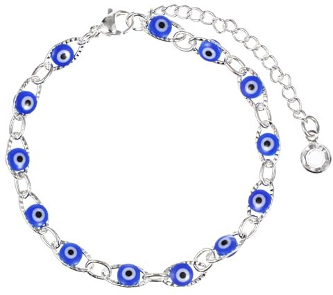Holibanna Armband mit bösem Blick türkischer blauer Augen-Charm Handgelenkkette versilbert handgefertigter Perlenschmuck für Damen und Herren