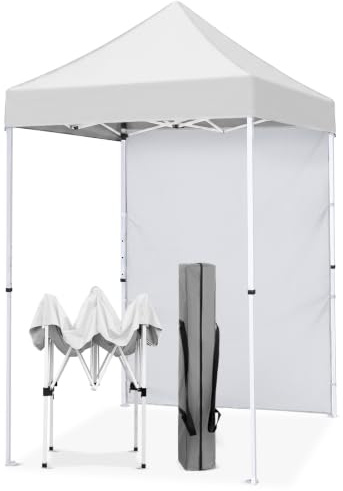 EAGLE PEAK Pop up Canopy 1.5x1.5m, Outdoor Portable Canopy Zelt mit Einer abnehmbaren Sonnenwand, Tragetasche enthalten, Weiß