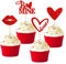 Blumomon 24Pcs Red Glitter Happy Valentine's Day Cupcake Toppers Love Heart Lipstick Be Mine Cake Decorations for Sweet Love Wedding Engagement Valentine's Day Bridal Shower Party Cake Decors