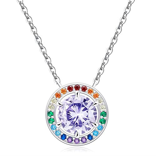 Qings 925 Sterling Silber Geburtsstein Halskette für Frauen Klassische Zirkonia Runde Anhänger Halskette Juni Schmuck Geschenk für Mama Oma Geburtstag Jubiläum 45cm + 5cm Kette Geschenkbox