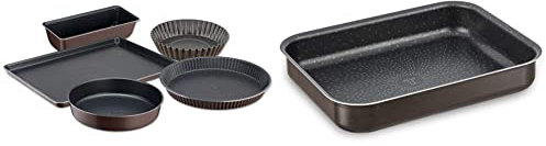 Tefal Perfectbake Set 5 Moules Tarte 30 cm Manqué 24 cm Cake 28 cm Quatre Quarts 26 cm Plaque Pâtisserie 38 x 28 cm & Success Plat Mini Four Aluminium J1600502, fabriqué en France