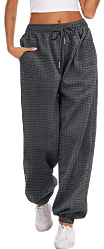 Hotouch Damen Jogginghose High Waist Sporthose Frauen Lang Mode Sweatpants Warm Baggy Freizeithose Winter Jogger Laufhosen Dunkelgrau L