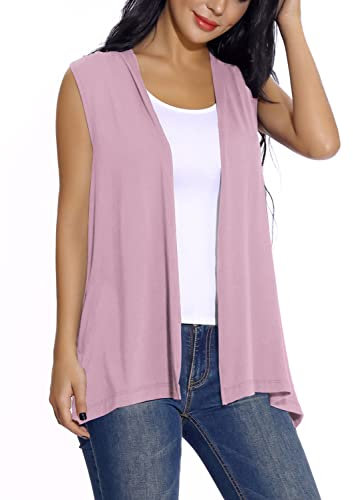EXCHIC Donna Elegante Casual Aperto Davanti Gilet Senza Maniche Sciolto Cardigan (S, Lavanda)