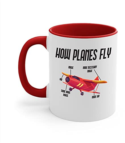 The Next Funny How Planes Fly Airplane Parts Design For Flight Lovers Coffee Mug Men Women (11 OZ, White - Red)