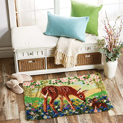 ROCKY&CHAO Knüpfhaken-Teppich-Set DIY-Knüpfhaken Teppichherstellungs für Erwachsene Kinder Kreuzstich Teppichherstellung Heimdekoration 50 * 30 cm (Sika rotwild)